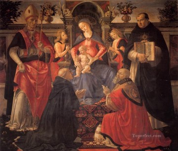 ドメニコ・ギルランダイオ Painting - 天使と聖人の間で即位する聖母子 ルネサンス フィレンツェ ドメニコ・ギルランダイオ